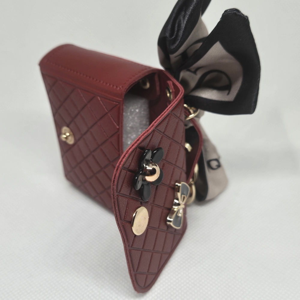 Mini Burgundy Quilted Purse Keychain - Picture 3 of 7